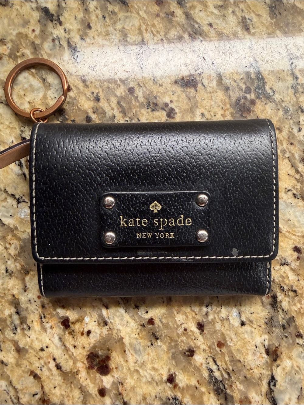 kate spade black, hot pink & nude leather cardholder with keyring